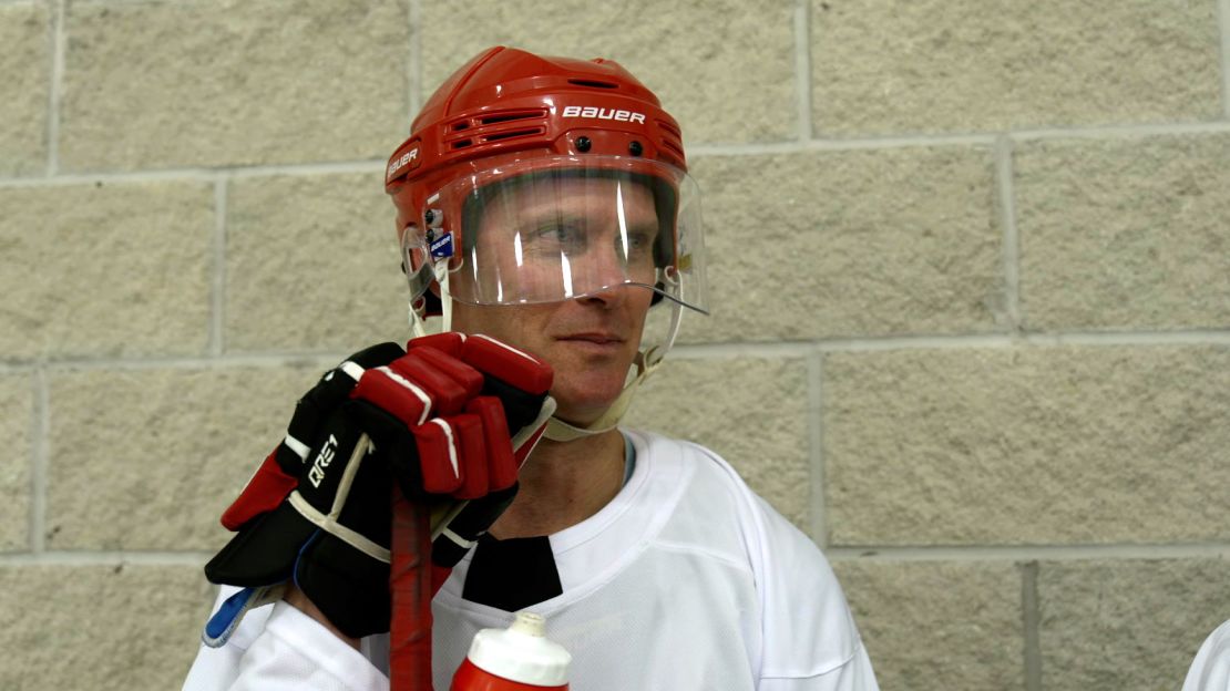 Toby Gorman is witnessing a hockey practice with the Canadian Beer League in Courtice, Ontario.