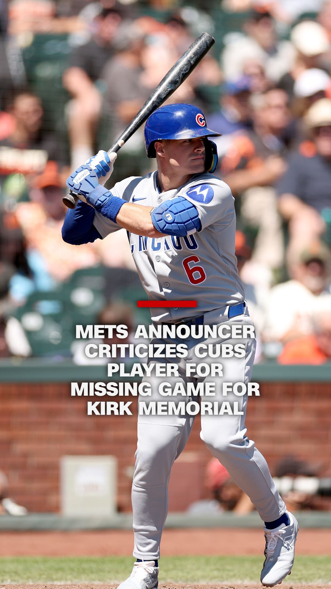 Mets announcer criticizes Cubs player for missing game for Kirk memorial