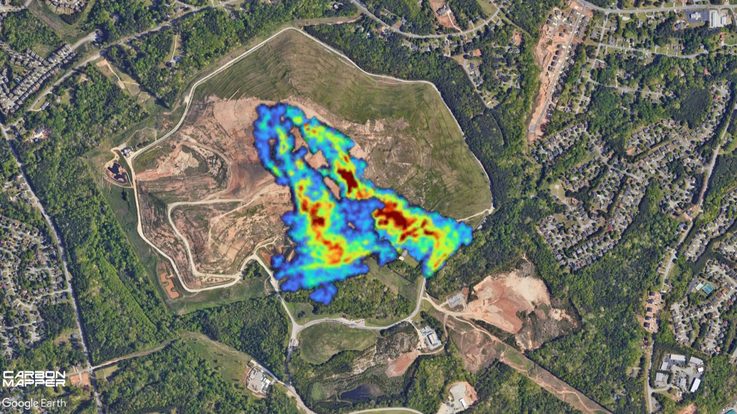Methane plumes observed by Carbon Mapper during aerial surveys at a landfill in Georgia.