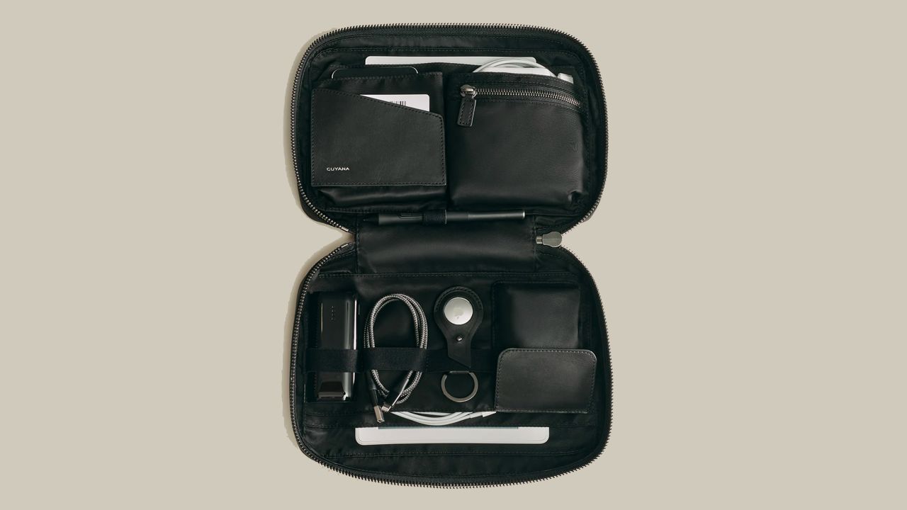 Black leather tech organizer from Cuyana