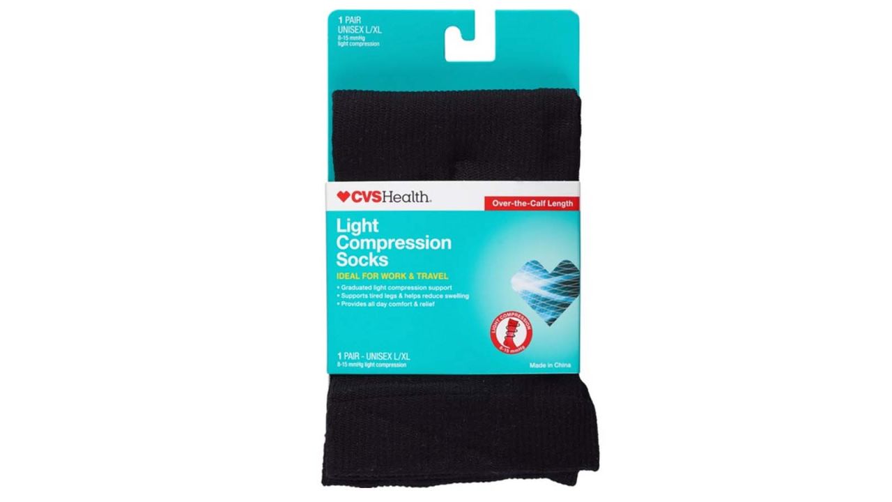 CVS Health Firm Compression Socks Over-The-Calf Length Unisex, 1 Pair,  White, L/XL