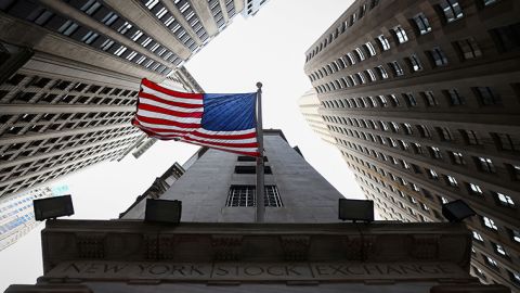 A U.S. flag is seen outside the New York Stock Exchange on January 26.