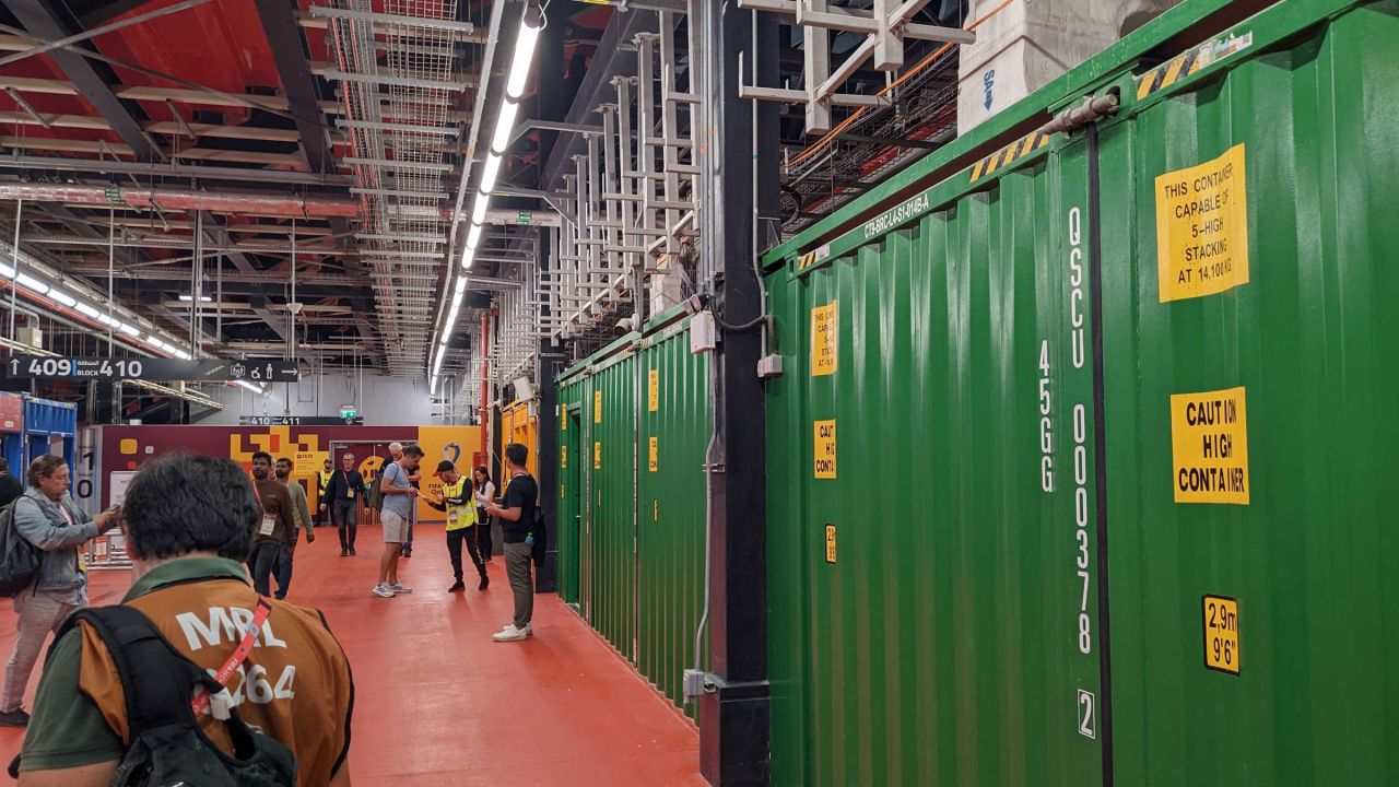The shipping container theme can be seen inside the stadium as well.