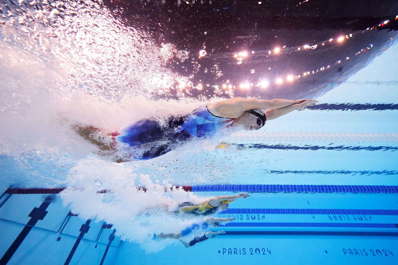 US swimmer Katie Ledecky competes in the 800-meter freestyle final on August 3. Ledecky won the event for the fourth straight Olympics and added to her record as the most decorated American female in Olympics history. She has won 14 Olympic medals, nine of which are gold. 