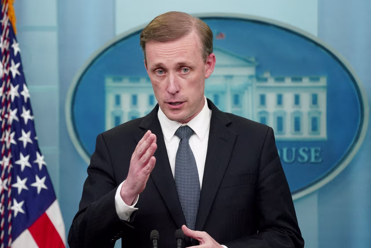 National security adviser Jake Sullivan speaks during a press briefing at the White House on July 11.