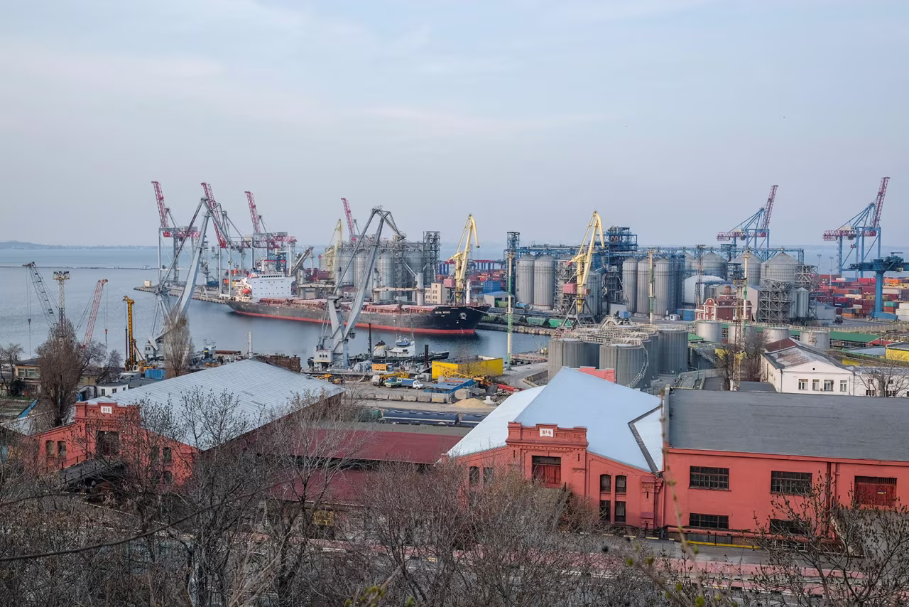Odesa's port stands on the shore of the Odessa Gulf of the Black Sea and is the largest commercial sea port of Ukraine, pictured on March 30.