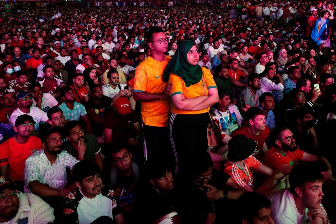 Fans watch Sunday's match from a fan zone in Doha, Qatar.