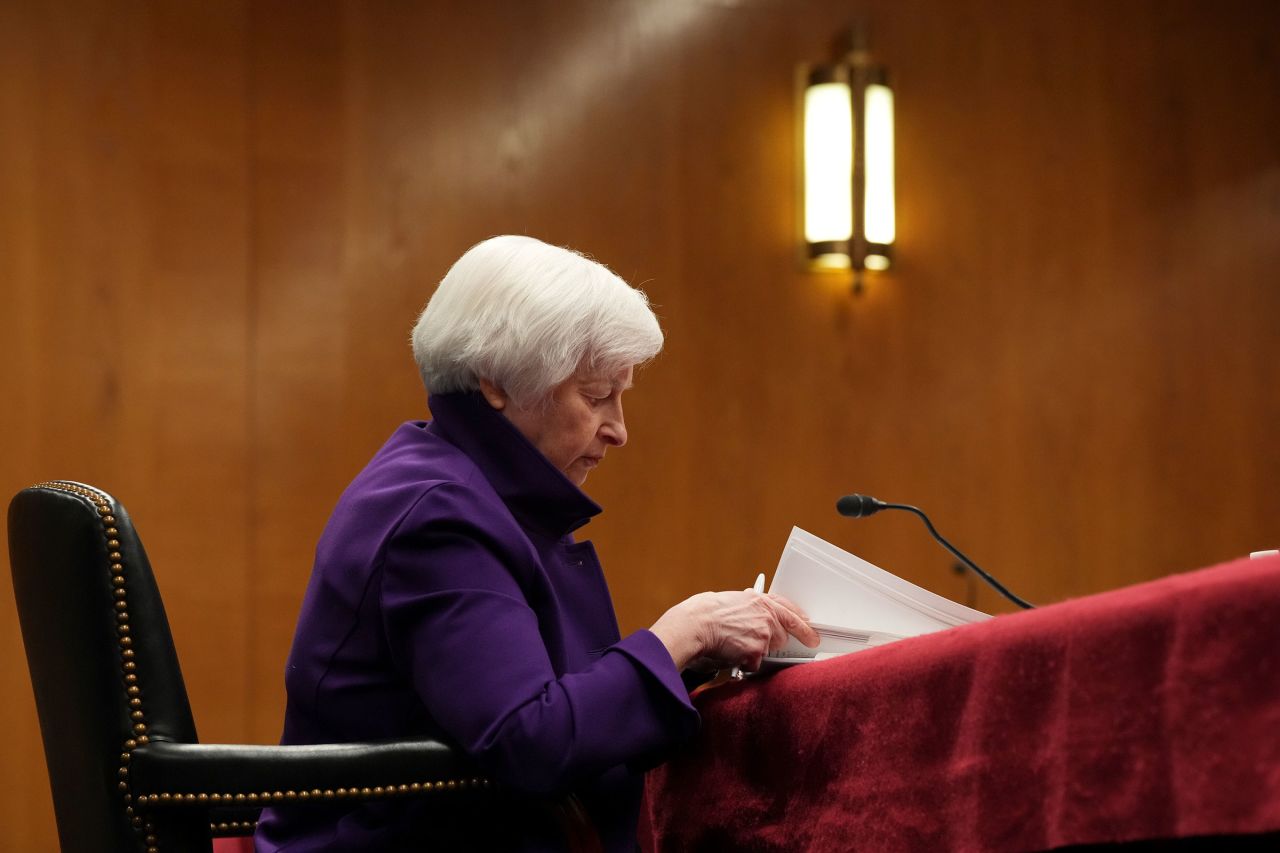 Treasury Secretary Janet Yellen testifies before the Senate Appropriations Committee to review the Treasury Department's fiscal year 2024 budget on Capitol Hill in Washington, Wednesday, March 22.
