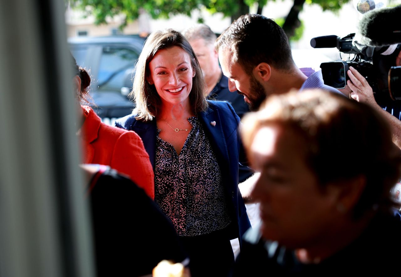 Florida Agriculture Commissioner Nikki Fried visits a restaurant in Miami on Monday.