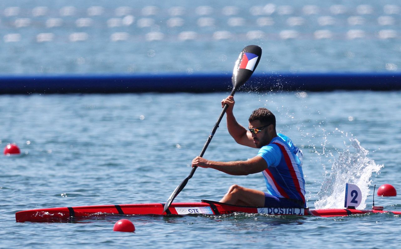 Czech Republic's Josef Dostál competes in the men's single kayak 1000-meter final on August 10. 