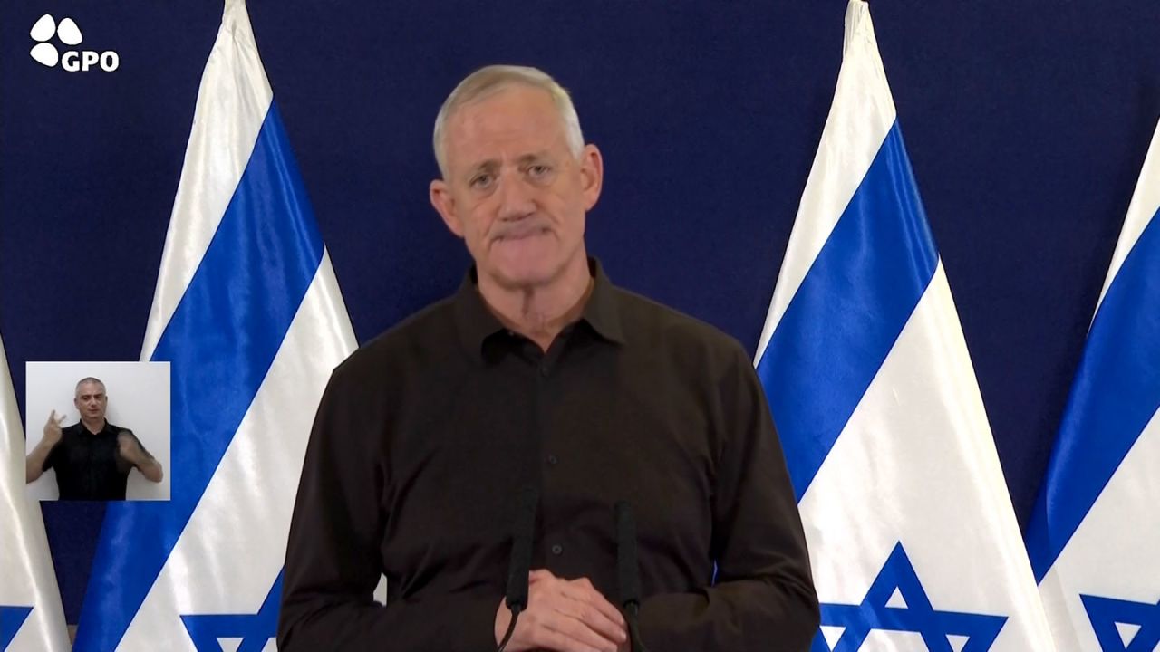 Gantz speaks during during a televised address on Wednesday, October 11.