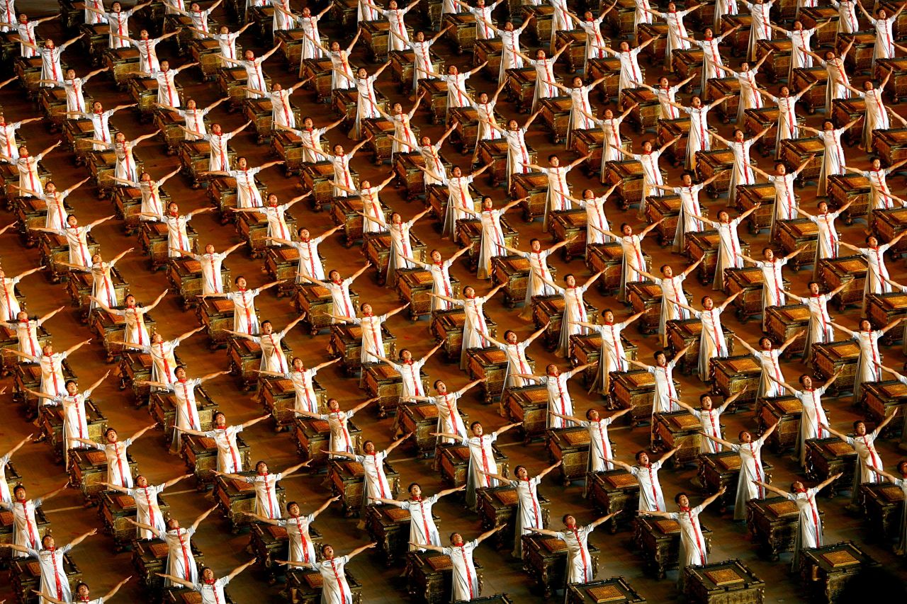Drummers perform during the Opening Ceremony for the 2008 Beijing Summer Olympics at the National Stadium on August 8, 2008 in Beijing, China.