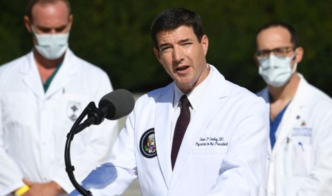 White House physician Dr. Sean Conley speaks on October 5 at Walter Reed Medical Center in Bethesda, Maryland. 