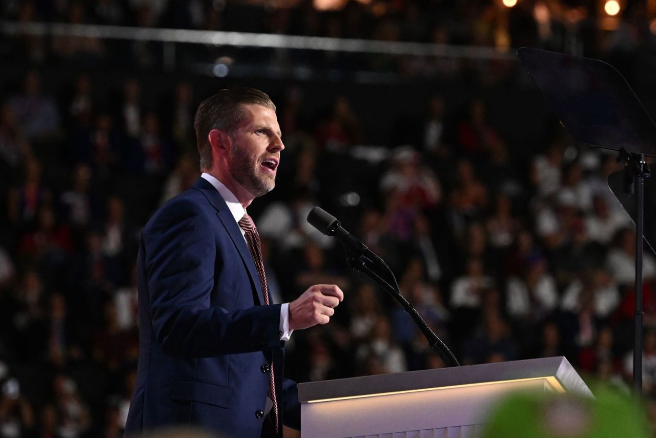 Eric Trump speaks during the Republican National Convention on Thursday, July 18, in Milwaukee. 