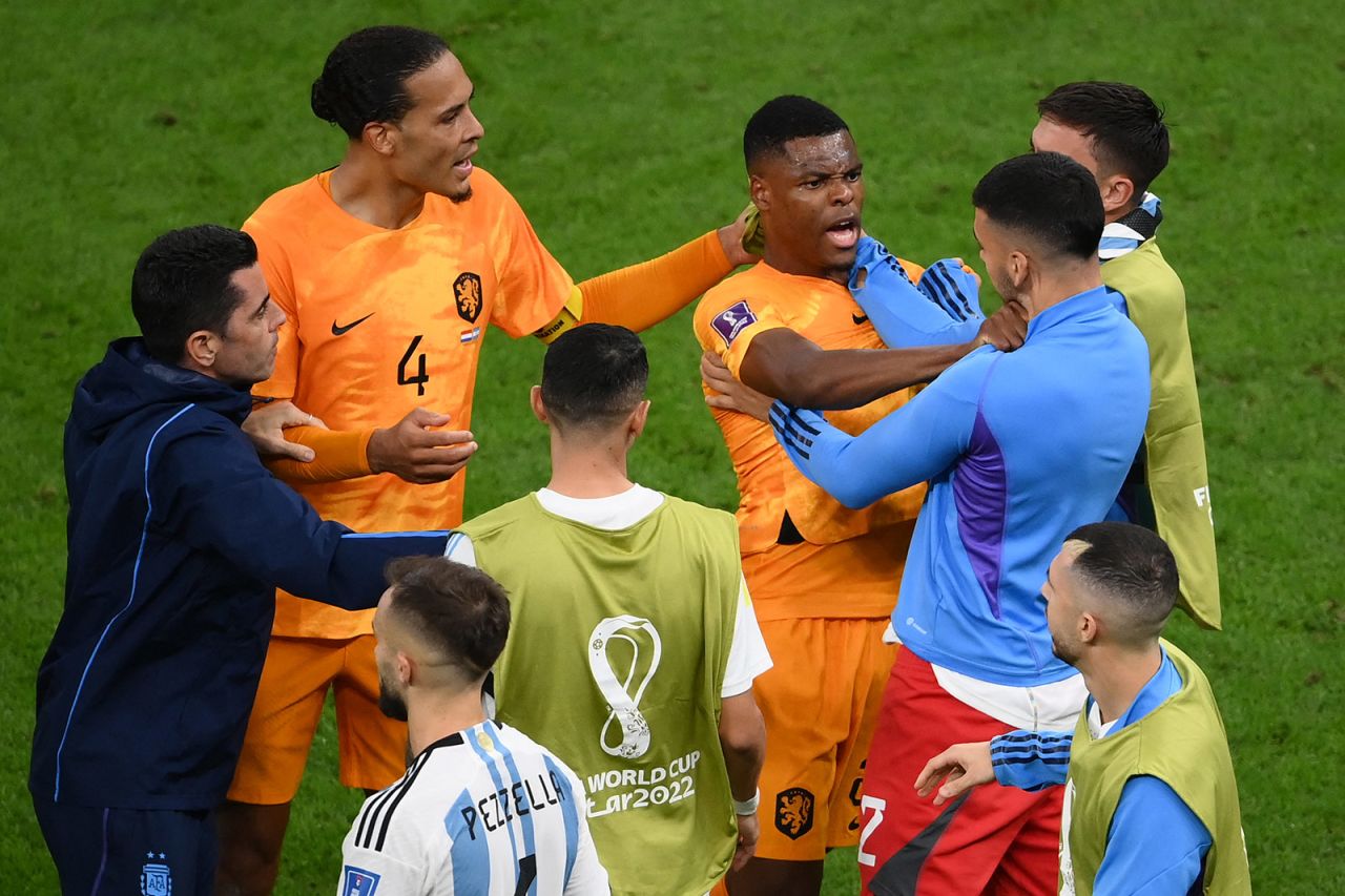Netherlands and Argentina players clash during their?match on December 9. 