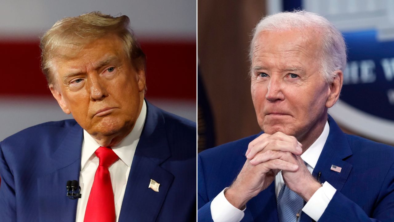 Left: Republican presidential nominee and former U.S. President Donald Trump on September 4 in Harrisburg, Pennsylvania. Right: U.S. President Joe Biden at the White House in Washington on September 3.