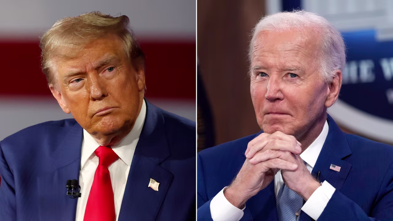 Left: Republican presidential nominee and former U.S. President Donald Trump on September 4 in Harrisburg, Pennsylvania. Right: U.S. President Joe Biden at the White House in Washington on September 3.