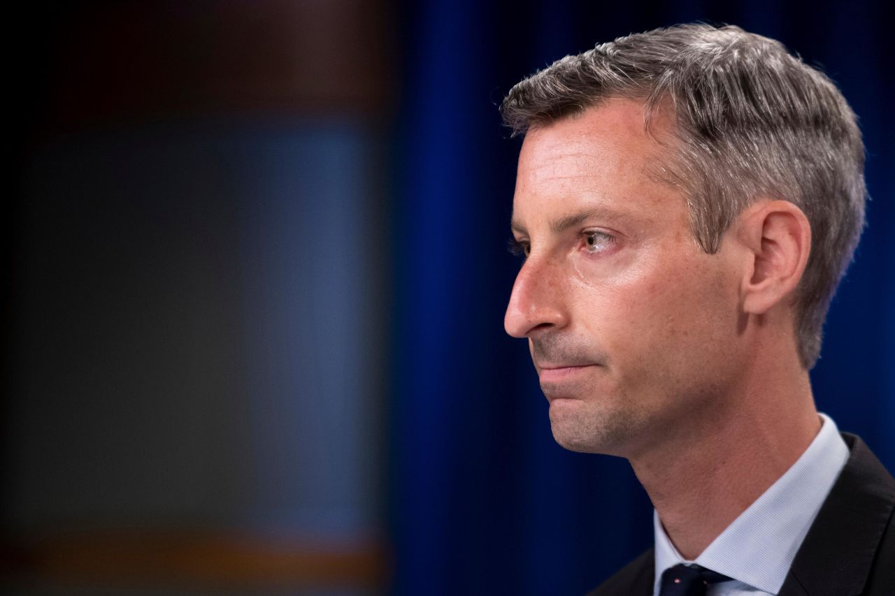 State Department spokesperson Ned Price pauses while speaking during a briefing at the State Department, Monday, August 2.