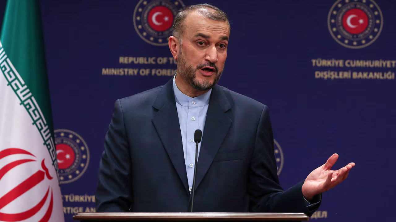 Iranian Foreign Minister Hossein Amirabdollahian speaks during a press conference in Ankara, Turkey, on June 27.