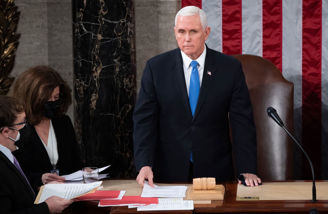 US Vice President Mike Pence presides over a joint session of Congress at the US Capitol on January 6, 2021. 