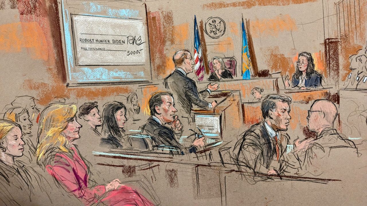 This sketch from court shows the scene during Hunter Biden's trial on Wednesday.