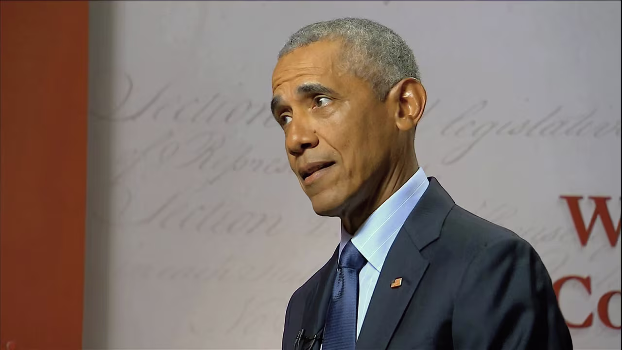 Former President Barack Obama speaks during the third night of the Democratic National Convention on Wednesday, Aug. 19.