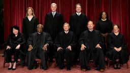 US Supreme Court justices pose for their group portrait in October 2022.