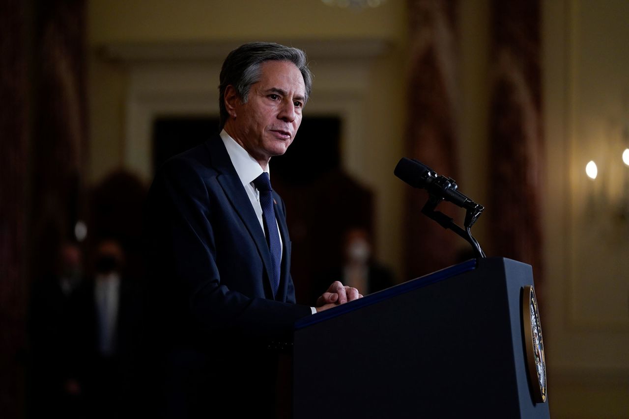 US Secretary of State Antony Blinken speaks at the US State Department in Washington, DC, on Thursday, February 4.