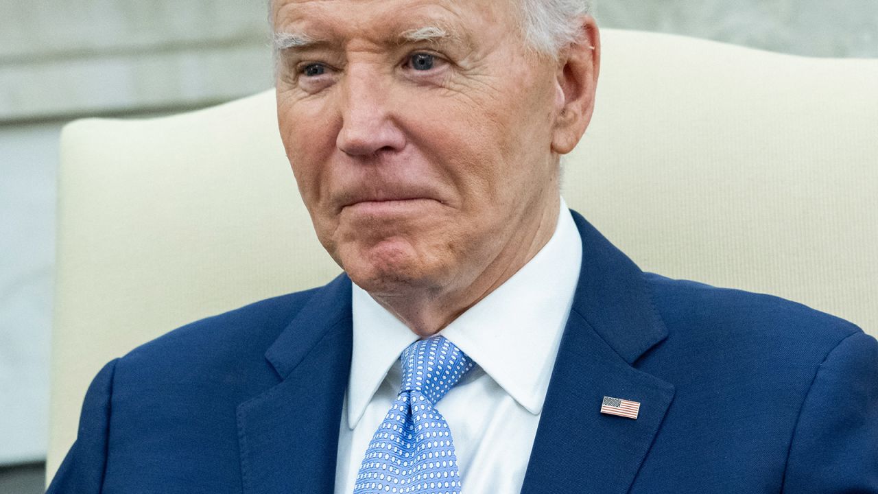 President Joe Biden speaks as he hosts a bilateral meeting with British Prime Minister Keir Starmer (out of frame) in the Oval Office of the White House in Washington, DC, on July 10.