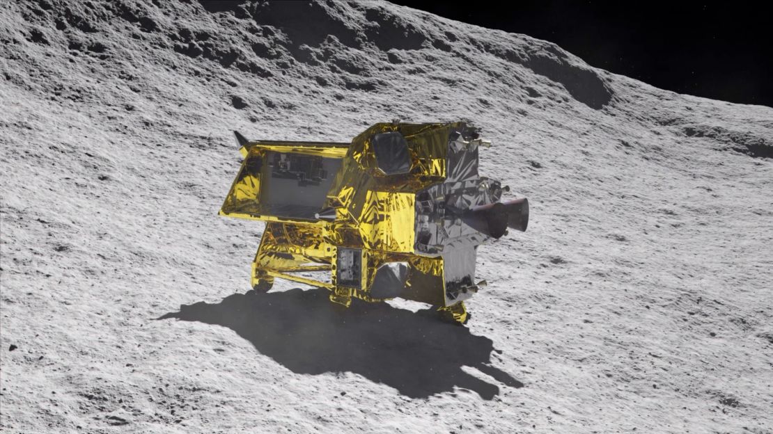 An artist's depiction shows what the "Moon Sniper" mission will look like after landing on the lunar surface.
