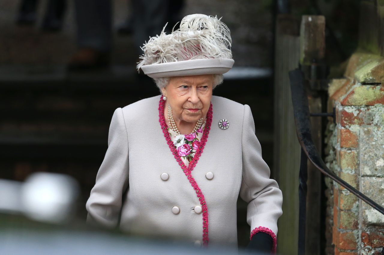 Queen Elizabeth II departs the Christmas Day Church service at on the Sandringham estate on December 25, 2018 in King's Lynn, England.