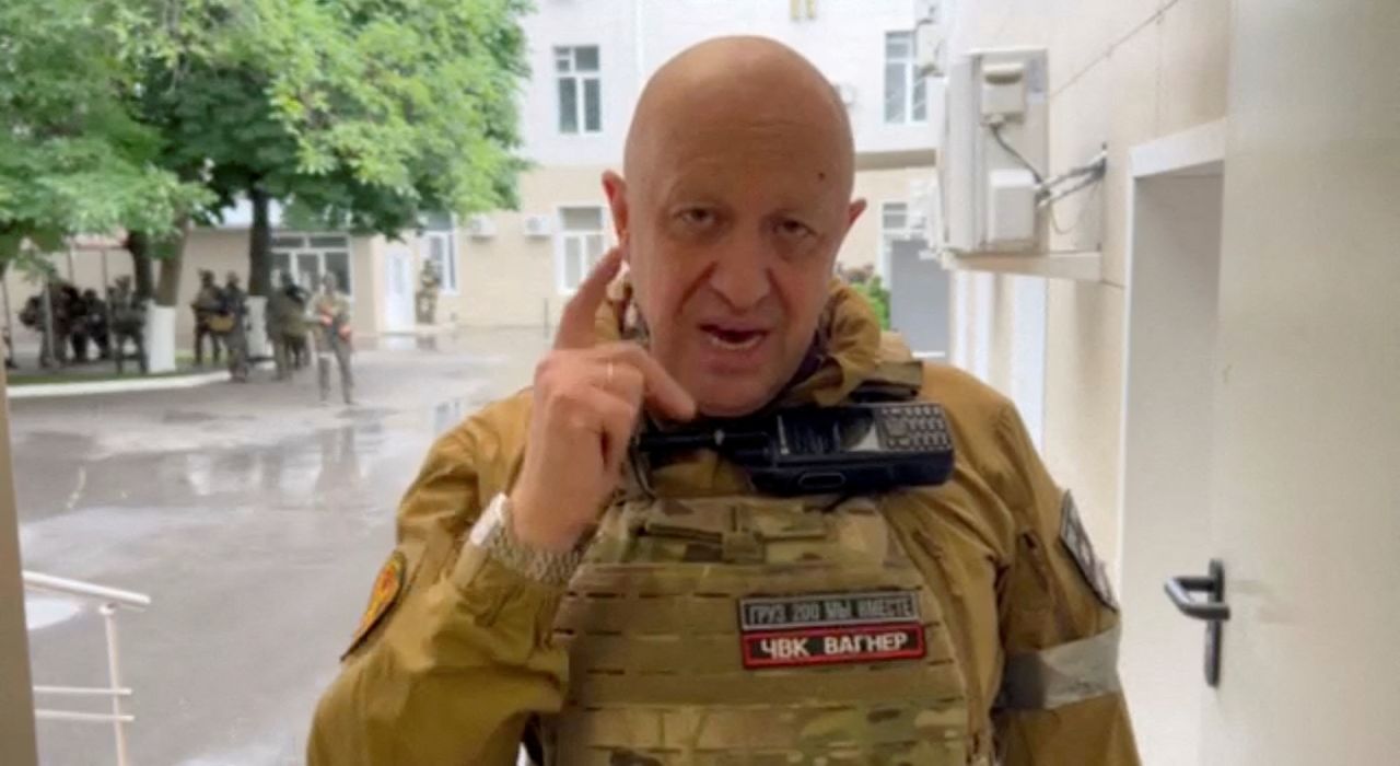 Founder of Wagner private mercenary group Yevgeny?Prigozhin?speaks inside the headquarters of the Russian southern army military command center in the city of Rostov-on-Don, Russia, in this still image taken from a video released on June 24.
