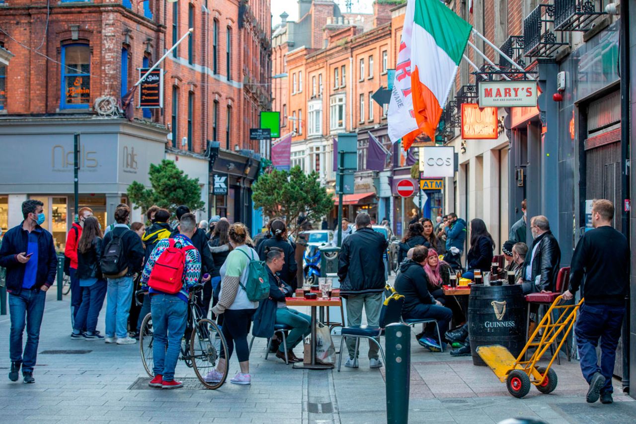 People are out and about on Grafton Street in Dublin on October 21 as Ireland prepares to enter a second national lockdown to stem the spread of the coronavirus.