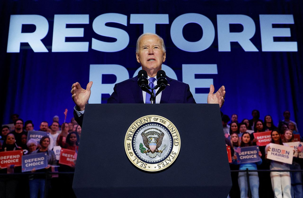 President Joe Biden delivers remarks during a campaign event focusing on abortion rights in Manassas, Virginia, on January 23. 