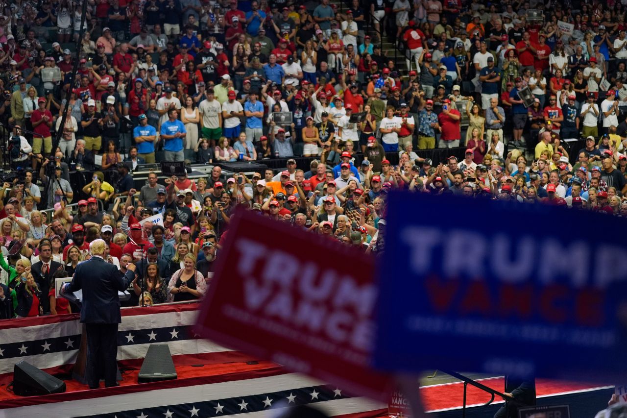 Former President Donald Trump speaks at a campaign rally in Grand Rapids, Michigan, on July 20. 