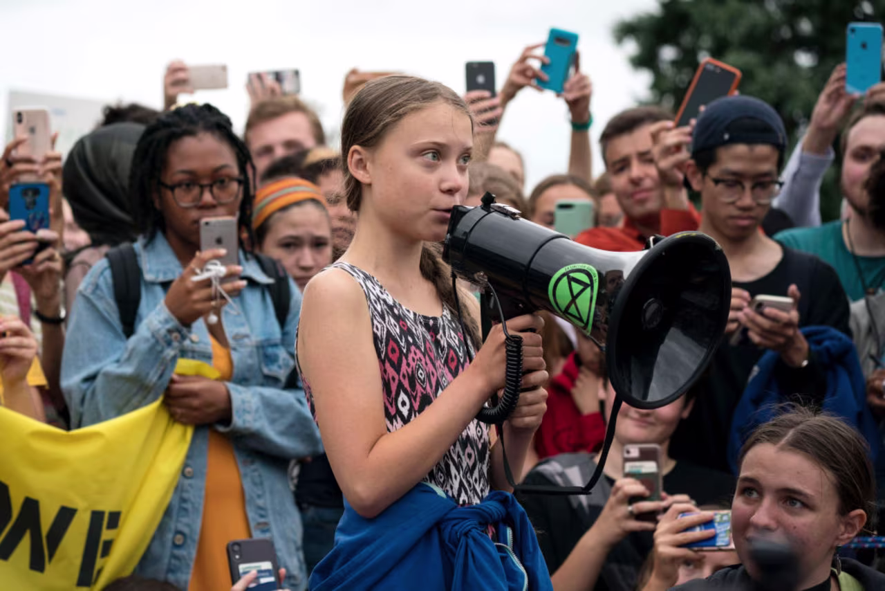 Greta Thunberg speaks at a climate rally.
