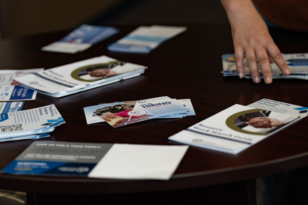 Flyers at a career fair hosted by the New Hanover NCWorks and the Cape Fear Workforce Development Board in Wilmington, North Carolina, on June 20.