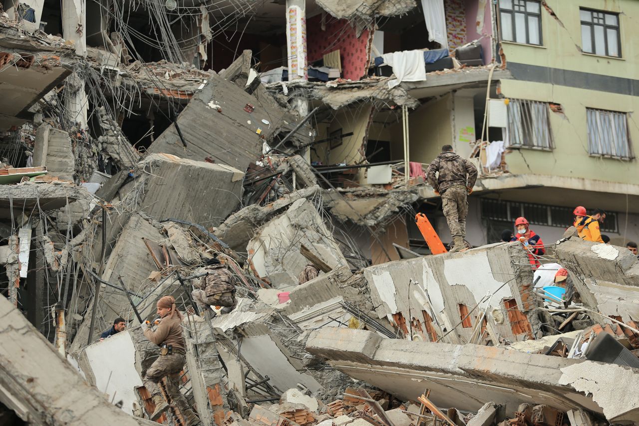 Search and rescue efforts in Diyarbakir, Turkey,.