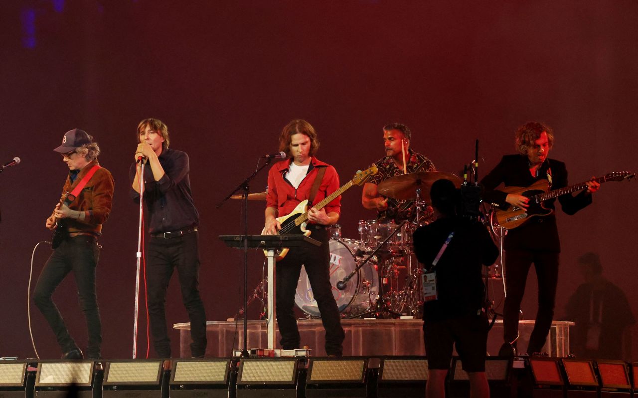 French indie rock band Phoenix performs during the closing ceremony. 