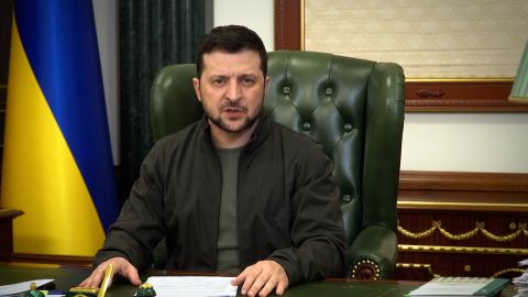 Ukrainian President Volodymyr Zelensky speaks in a video message posted to Facebook Thursday night March 17. 