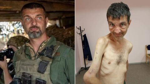 Ukrainian soldier Mykhailo Dianov before and after his time in Russian captivity. CNN is unable to independently verify the authenticity of these images.