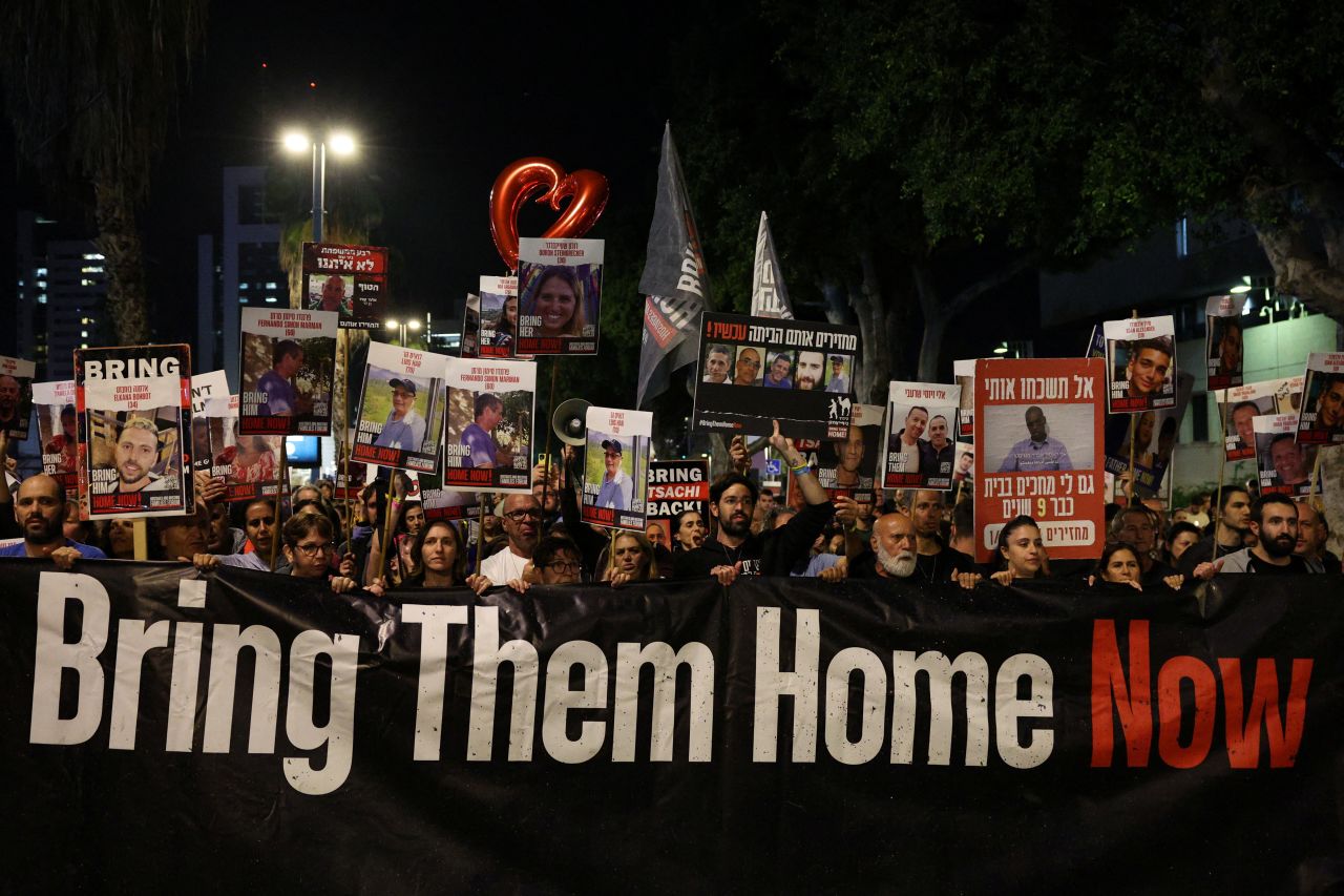 People rally for the release of hostages in Tel Aviv, Israel, on Saturday, December 16.