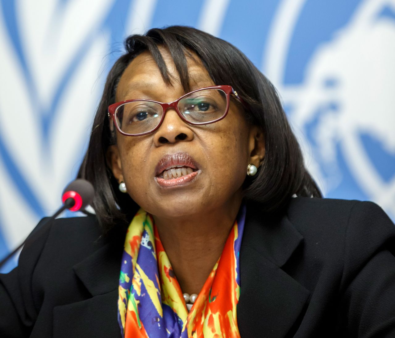 Dr. Matshidiso Moeti, World Health Organization regional director for Africa, speaks during a press conference at the European headquarters of the United Nations in Geneva, Switzerland, on February 1, 2019. 