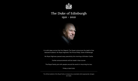 A screengrab of the official Royal website on Friday. 