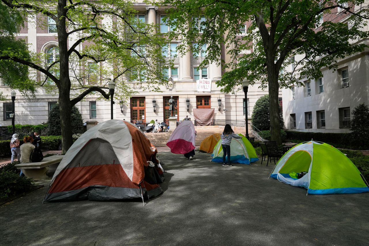 Protesters camp outside Hamilton Hall on Columbia University's campus in New York on Tuesday. 