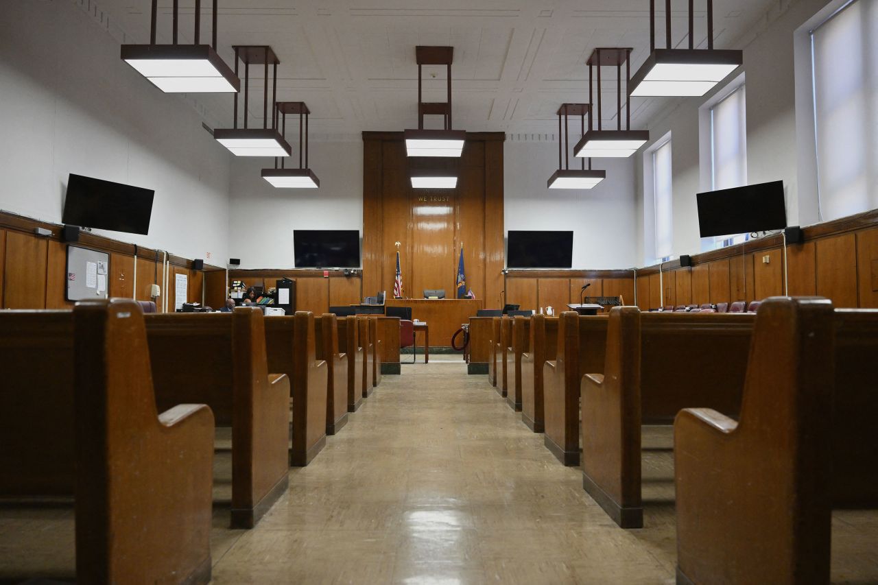 A general view shows Judge Juan Merchan's courtroom at Manhattan Criminal Court in New York on March 12. 