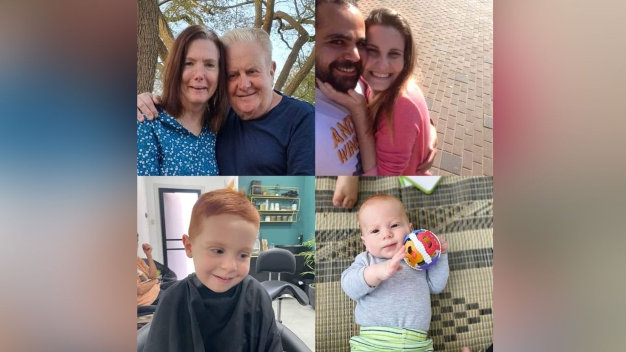 From top left, clockwise: Margit Silverman and her husband Yosi Shnaider; their daughter Shiri Bibes and her husband Yarden; Bibes’ son Kfir, Bibes’ son Ariel.