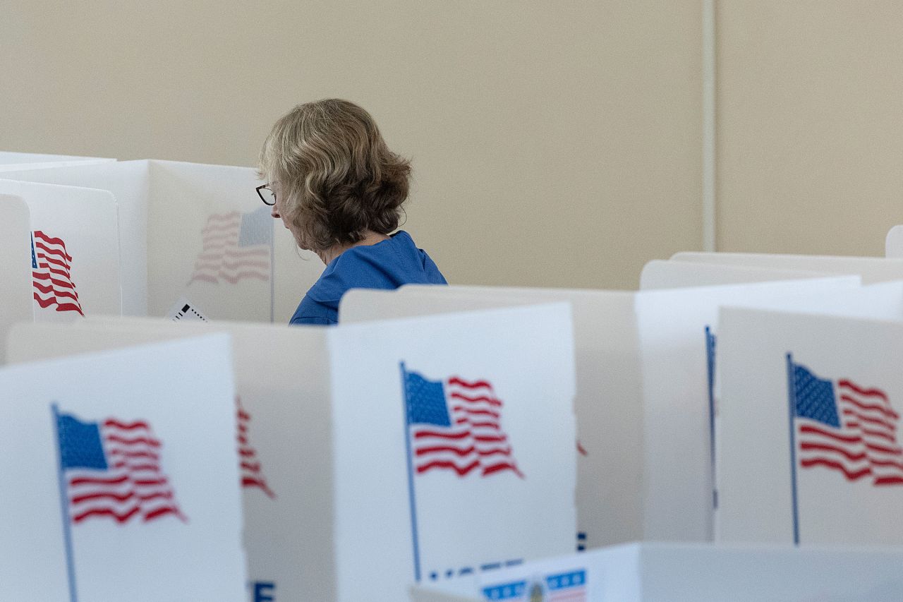  A resident votes at an early voting site on February 17, in Marshall, Michigan.