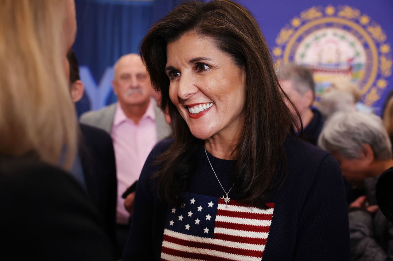 Republican presidential candidate Nikki Haley greets voters at a town hall event in Bedford, New Hampshire, in April.