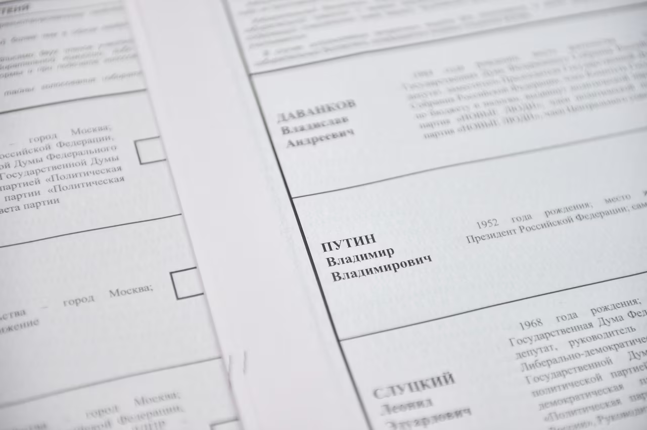 Ballot papers to be used in the 2024 Russian presidential election are pictured on February 22.